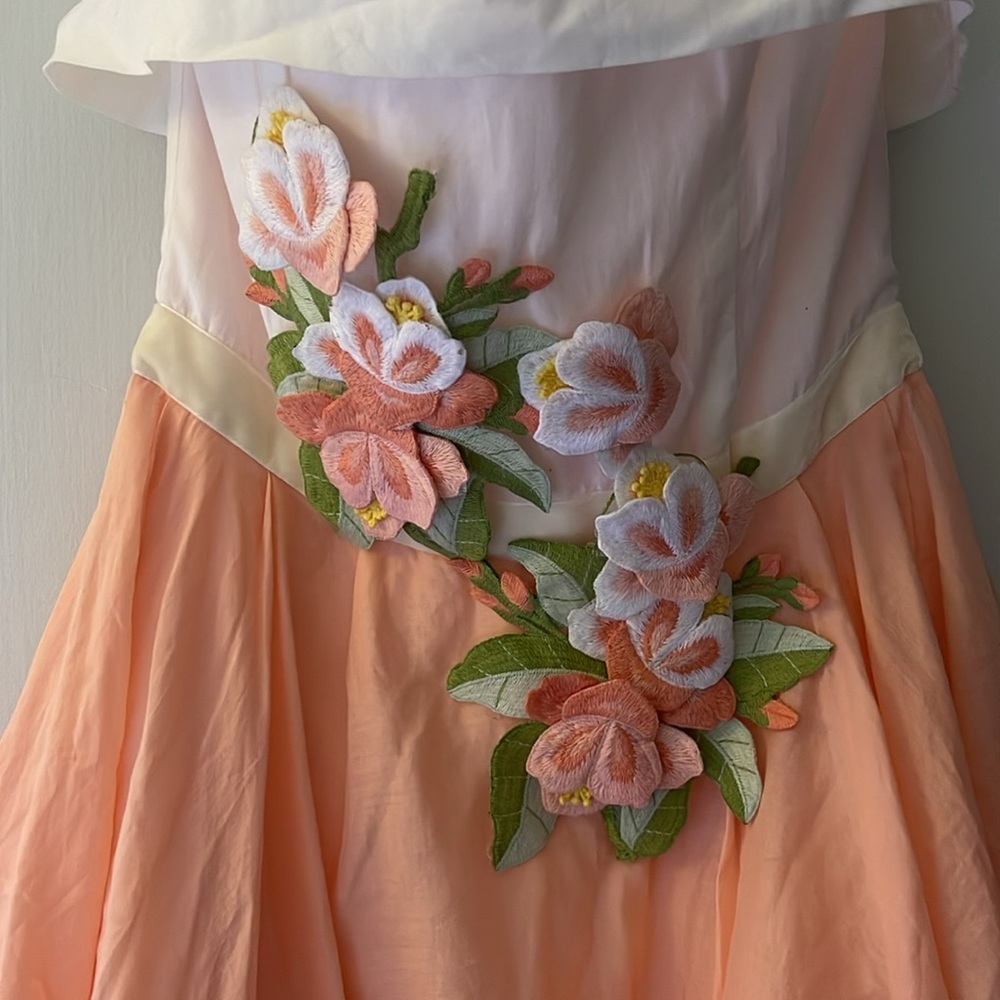 Vintage Betsey Johnson 50s Style Strapless Dress y2k Size 2 4 Prom Pink Peach - Picture 2 of 7